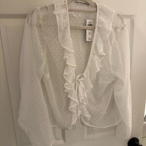 Abercrombie & Fitch Sheer Swiss Dot White Ruffle Blouse